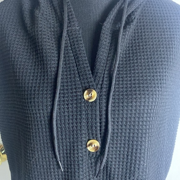 SHEIN Women’s Waffle Knit Black V-Neck Hooded Cover Up Sz XL NWOT - Picture 2 of 6